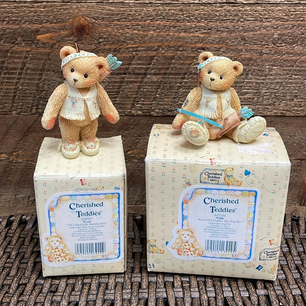 Enesco Cherished Teddies Wyatt & Willie 1994 Figurines Collectible (Bundle of 2)